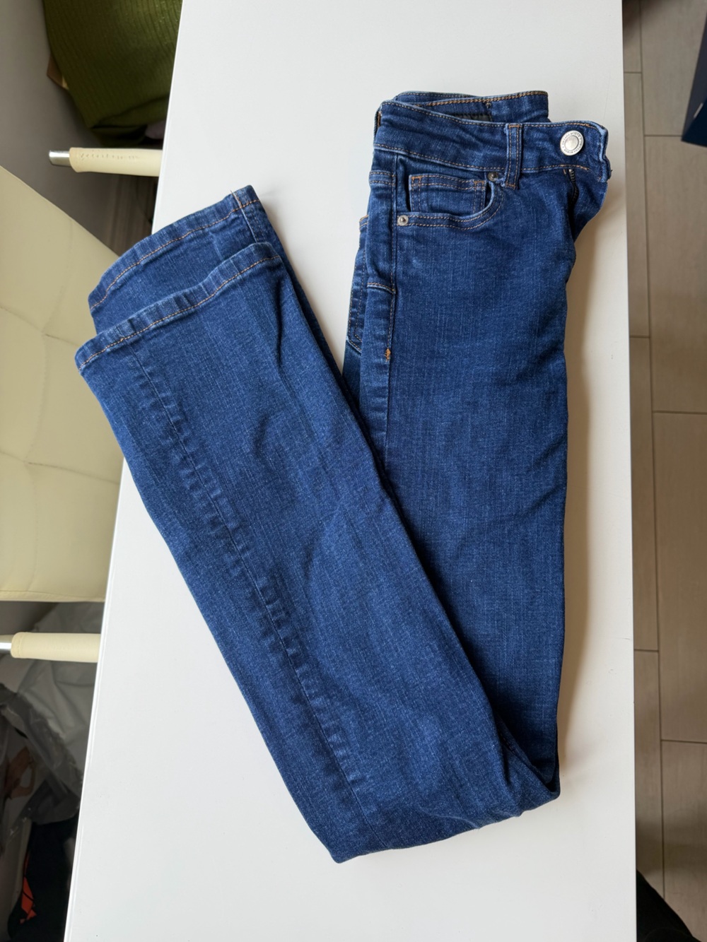 Zara Indigo Blue Denim Jeans with Contrast Orange Stitching